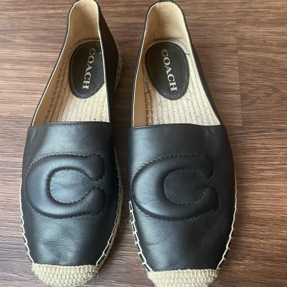 Coach Black Leather Espadrille Flats | Quilted C Logo | Size 7.5 | Excellent - Picture 3 of 10
